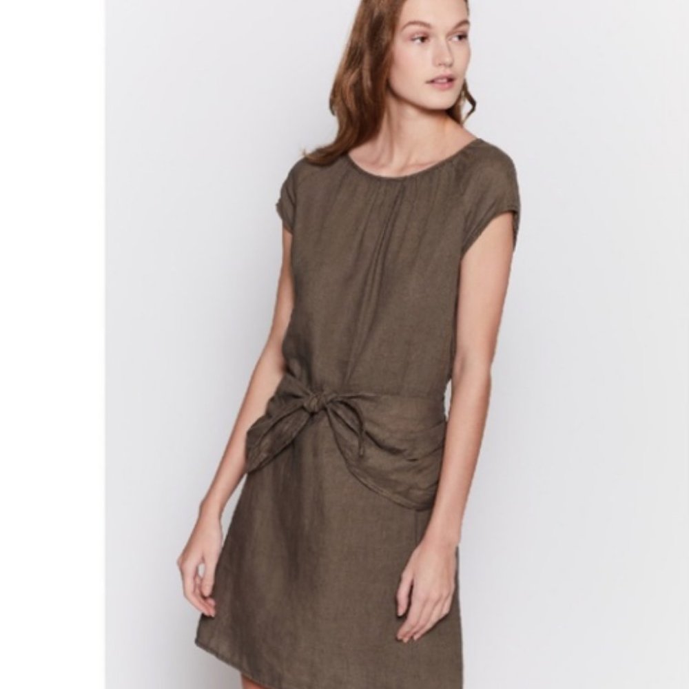 Joie Adoette Linen Olive Green Dress Tie Front